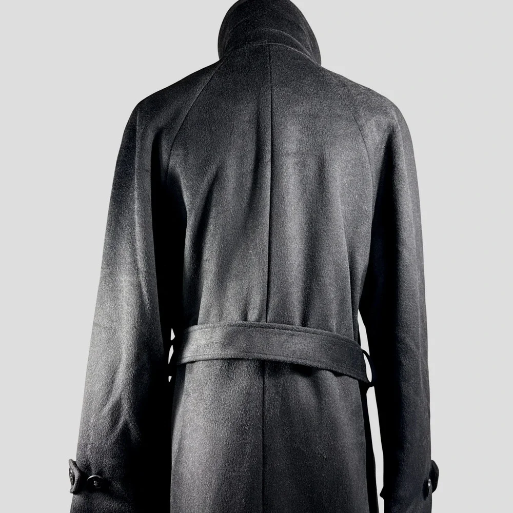 Lauren Ralph Lauren Maxi Wool Blend Trench Coat Black Belted Size 14 Style 25069 - Picture 8 of 14